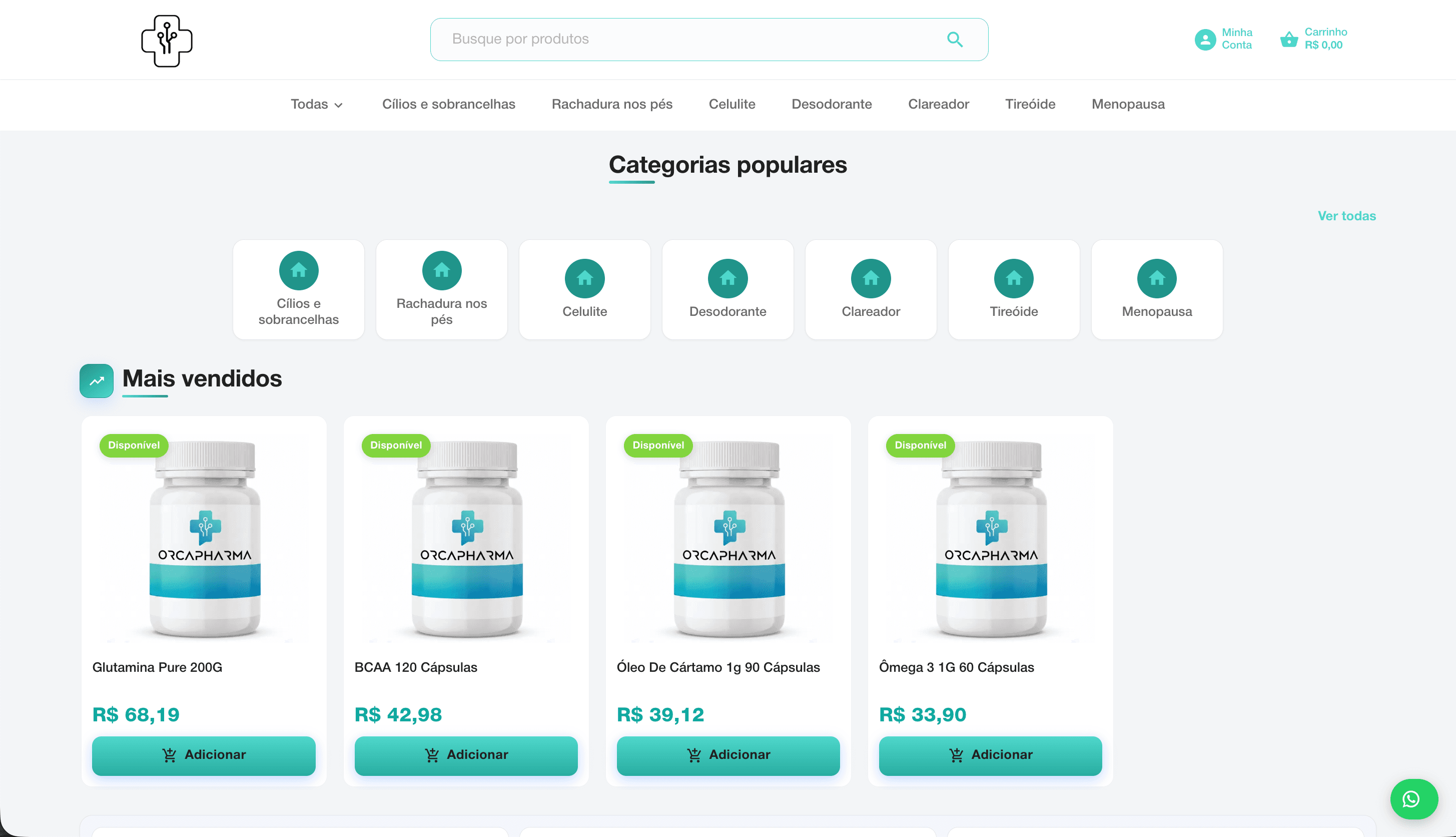 Categorias populares e produtos mais vendidos na Drogaria Virtual